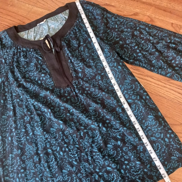 Cato • Women's Floral Lantern Sleeve String Tie Neck Tunic Top - Picture 12 of 14